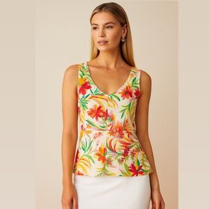 NWT J.CREW Size 14 Linen Blend Tropical Floral Peplum Top